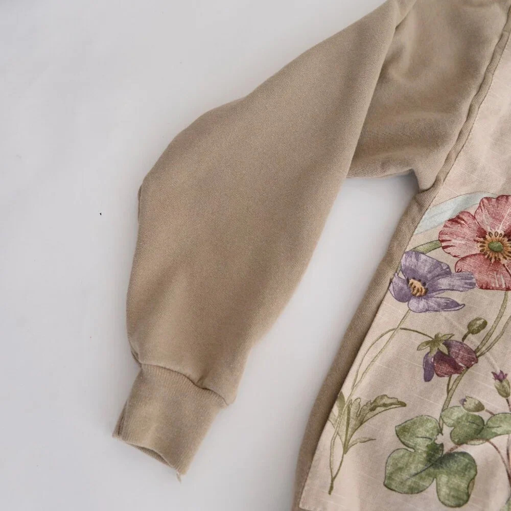 Vintage Jerzees Tan Floral Zip Up With Hidden Pockets Sweater Large - Picture 9 of 12